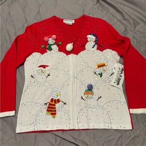 Jack B. Quick" vintage Christmas sweater with a zip-up cardigan style.